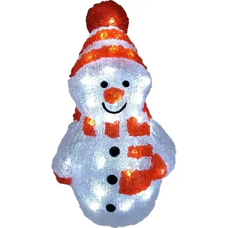 Acryl Schneemann 40 LEDs kaltweiß Außenbeleuchtung - Weiß, Rot