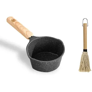 HyzaPhix Gusseisen Saucentopf und BBQ Mop Pinsel Set zum Grillen (schwarzer medizinischer Steinsaucentopf)