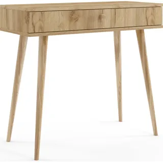 Bettso Schminktisch Konsolentisch mit Schublade auf hohen Holzbeinen für Schlafzimmer, Jugendzimmer 90 x 80 cm IKON Goldene Eiche - Naturbelassen
