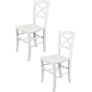 t m c s Tommychairs - 2er Set Stühle CROSS für Küche und Esszimmer, robuste Struktur aus lackiertem Buchenholz im Farbton Weiss und Sitzfläche aus lackiertem Holz in der Farbe Weiss - Weiß