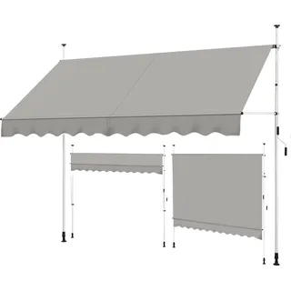 Yaheetech Klemmmarkise 300cm Breit, Balkonmarkise mit Handkurbel ohne Bohren, UV-beständig & Höhenverstellbar (210-300cm) Markise, Wasserabweisend & Sonnenschutz Markise Balkon, Hellgrau