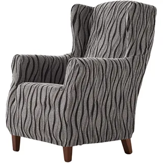 Zebra Andromeda - Elastische Husse für Ohrensessel Größe 1 Sitzer (Standard), Farbe Grau (Mehrere Farben verfügbar)