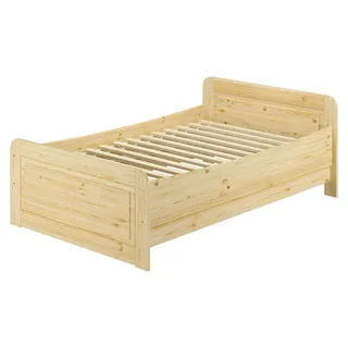 Seniorenbett extra hoch 120x200 Einzelbett Holzbett Gästebett Massivholz Zubehör wählbar V-60.42-12Rollrost inkl. - Naturbelassen