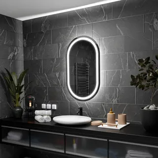 Ovaler Badezimmerspiegel mit LED-Beleuchtung - Palermo - 50x100cm - Silber
