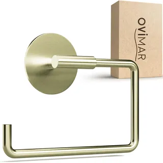 ovimar Toilettenpapierhalter Farstadsanden ohne Bohren Gold | selbstklebend Edelstahl | Klorollenhalter ohne Deckel | WC Rollenhalter mit Absenkdämpfung matt zum Kleben | Klopapapierhalter