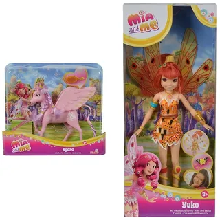 Simba 109480092 - Mia and Me Einhorn Kyara, mit beweglichen Flügeln & 109480090 - Mia and Me Puppe Yuko mit Glasaugen, Elfe mit beweglichen Flügeln und Beinen