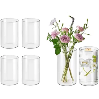 Glasvase Tischdekoration Zylindrische Glasvase Kann FüR Blumen, Kieselsteine, Dekorative Tischvasen Verwendet Werden, Glasvasen Gemischter GrößE KöNnen FüR Hochzeiten (6, 8.5×15-Gerade)