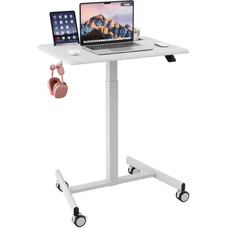 JUMMICO Höhenverstellbarer Schreibtisch Mobiler mit Rollen, Schreibtisch Höhenverstellbar Kleiner Tisch Computertisch Stehpult, 65 x 48 cm, Weiß