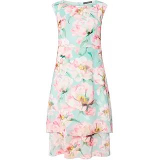 Chiffonkleid BETTY BARCLAY "Chiffonkleid mit Bindegürtel", Damen, Gr. 48, EURO, grün (mint, rosé), Obermaterial: 100% Polyester PES., Kleider Chiffonkleid