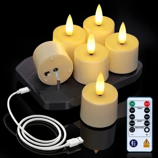 Homemory 6er wiederaufladbar teelichter mit Ladestation, USB Kerzen | Aufladbar Kerzen,Timer, Fernbedienung, 2 Std. Ladezeit, bis zu 100 Std. Leuchtdauer,Hochzeit Tisch Empfang Halloween