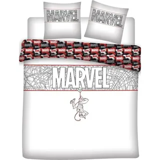 Marvel Bettbezug Spiderman, 240 x 220 cm - Kissenbezug 65 x 65 cm - Weiß, Rot, Schwarz