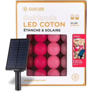 GuirLED - Außengirlande mit Lichtkugeln LED-Guinguette - Wasserdicht IP55 - Hocheffizientes Solarpanel - Automatisches EIN/AUS - 32 Kugeln 6 m- Kirschrot