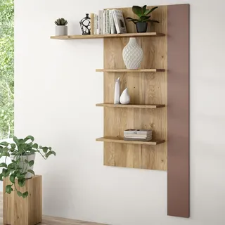 Forte BREATHTAKER Wandregal 130 140, moderner Skandi-Stil, Wandpaneel mit 4 Regalböden, Holzwerkstoff, Terrakotta/Mauvella Eiche Holzdekor, 132,5 cm breit x 190 cm hoch x 21,9 cm tief