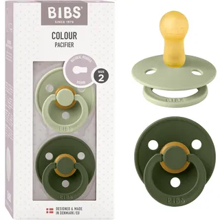 BIBS Colour Schnuller 2er-Pack, BPA-frei, Kirschform Nippel. Naturkautschuk/Latex, Hergestellt in Dänemark. Größe 2 | 6+ Monate | 2-Pack, Sage/Hunter Green