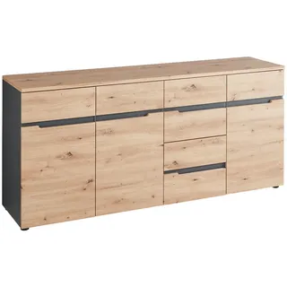Voleo Sideboard , Graphitfarben, Eiche Artisan , Holzwerkstoff , 6 Fächer , 4 Schublade(n) Schubladen , 180x82x44 cm , Beimöbel erhältlich , Kleinmöbel, Kommoden, Sideboards