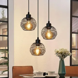 ZMH Pendelleuchte Esstisch Hängelampe Vintage - Esstischlampe Schwarz Retro Industrial E27 Esszimmerlampe Metall Rund 3 Flammig Hängeleuchte für Esszimmer Küche Wohnzimmer Arbeitszimmer