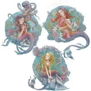 Wallfluent Wandaufkleber 80x102cm - Die kleinen Meerjungfrauen , Multicolor , Kunststoff , Rechteckig , 80x102x0.1 cm , Tapeten & Wandverkleidungen, Wandtattoos & Sticker, Wandtattoos