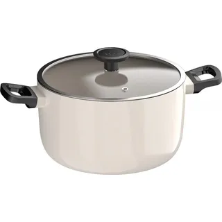 BergHOFF Leo Kochtopf, 24 cm, rund, weiß, 100% recyceltes Aluminium, keramische Antihaftbeschichtung, induktionsgeeignet, Glasdeckel, Cool-Touch-Griff - Weiß