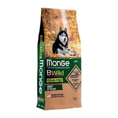 12kg Somon și mazăre All Breeds Adult Grain Free Monge Bwild Câini