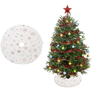 Mini Weihnachtsbaumdecke Rund, 38cm Weihnachtsbaum Rock, Klein Baumrock Plüsch Weihnachtsbaum Röcke, Christbaum Decke für Weihnachtsbaum Untere Dekoration, Urlaubs Deko (Weiß-E)