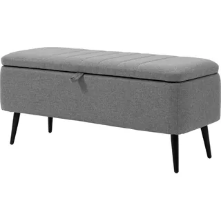 Sitzbank mit Stauraum Polsterbank mit Leinenoptik, Sitztruhe mit Stahlbeine 102 x 40 x 44 cm, Grau