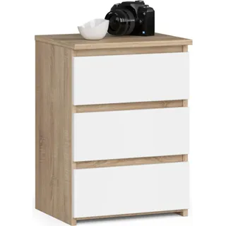 Kommode mit 3 Schubladen Kommode Organizer Kommode mit Schubladen 40 cm breit 57 cm hoch | sonoma Eiche-weiß Holz Highboard Sideboard Schrank schmal