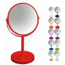 Spirella Schminkspiegel Kosmetikspiegel Standspiegel Badezimmerspiegel "Sydney" 2-Fach Vergrößerung - Ø 17cm - Rot