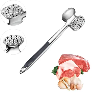 Edelstahl Fleischklopfer doppelseitig mit groben und feinen Zacken spülmaschinenfest ergonomischer Griff 22 cm für Steak Schnitzel Rind Schwein Huhn als Meat Tenderizer