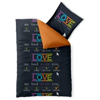 CELINATEX Fashion Bettwäsche 155x200 cm 2teilig Baumwolle, Bettgarnitur für Sommer und Winter, Ganzjährig, Bettbezug, Bettenset, Schöner Wohnen Love Wörter Schwarz Orange