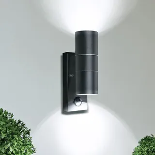 Unikcst Modern LED Außenleuchte mit Bewegungsmelder GU10 Eingang Außenwandleuchten Schwarz IP44 Intelligente Verstellbare Anthrazit Wandleuchte 230V inkl.2x 5W Kaltweiß Leuchtmittel,1 Stück