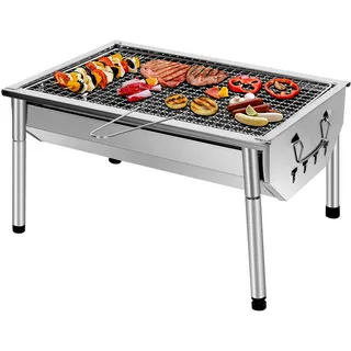 Picknickgrill aus Edelstahl, Holzkohlegrill, kleiner tragbarer Campinggrill, abnehmbare BBQ-Grills für Outdoor, Garten, Party usw. (40 x 28 x 21,5 cm)