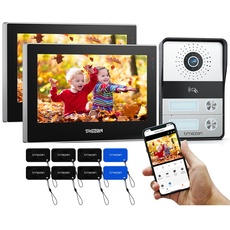 TMEZON WLAN IP Video Türsprechanlage 2-familienhaus mit 7 Zoll Touch Screen,1080P Türklingel mit Kamera,2 Draht Technik,Nachtsicht, APP/Swipe Card Unlock, Snapshot/Aufnahme,2 Familien