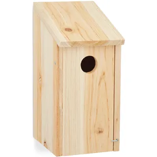 Relaxdays Nistkasten, Nisthöhle für Vögel, zum Hängen, unbehandeltes Holz, Flugloch-Ø 3,2 cm, 26 x 12 x 14,5 cm, natur