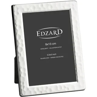 EDZARD Bilderrahmen Pavia (für Foto 9 x 13 cm), edel versilbert, anlaufgeschützt, gehämmert, mit Samtrücken, zum Stellen – Fotorahmen 9x13, Silberrahmen, Portraitrahmen, Geschenk Hochzeit