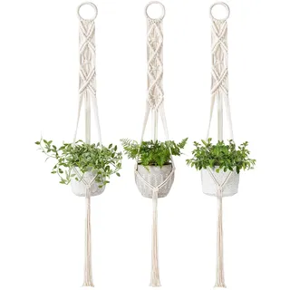 Mkouo 3er-Set Makramee Blumenampel Pflanzenhänger Innen Wandbehang Pflanzkorb Blumentopf Halter Boho Home Decor, 99cm