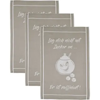 Ross »Leg dich nicht mit Zucker an, er ist raffiniert« Sprüchetuch, aus 100% Baumwolle, grau,