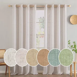 MIULEE Gardinen Vorhänge mit ösen Voile Vorhang kurz Modern Leinenoptik Halbtransparent Ösenvorhang für Wohnzimmer Kinderzimmer Raumteiler 2er Set Natural Linen Weiß 225x140 cm