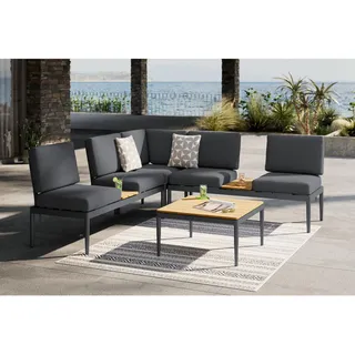 Ambia Garden Loungegarnitur , Naturfarben, Dunkelgrau , Metall, Kunststoff, Textil , 4-teilig , Füllung: Polyester,Schaumstoff , UV-beständig , Gartenmöbel, Loungemöbel, Loungegarnituren