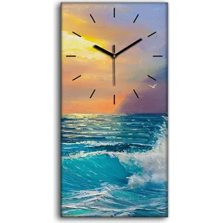 Wandbild Leinwand Bilder Wanduhr Kunstdruck 30x60 Kunst Malerei Meereslandschaft - schwarze Hände - Blau