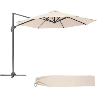 tectake Sonnenschirm Daria, UV-Schutz 50+, inklusive Schutzhülle, beige , Beige , Metall , Rund , 300x372 cm , Sonnenschutz, Sonnenschirme
