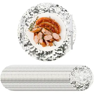 Mtsooning 50 Stück Einweg-Tischsets, 33 cm Durchmesser, rund, gepresste Tischdeckchen für Hochzeit, Geburtstag, Party, Weihnachten, Serviettentisch (Silber)