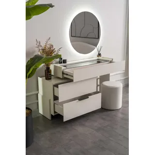 Schminktisch Spiegel Hocker Stil modern Farbe beige neu bequem Glas - Beige