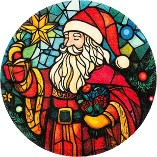 Wash+Dry WASH + DRY Fußmatte rund Ø 90 cm randlos Motiv STAINGLASS Santa", St. Nikolaus