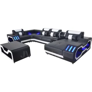 Leder Sofa Couch Polster Eck Garnitur Moderne Wohnlandschaft Tisch + USB + LED