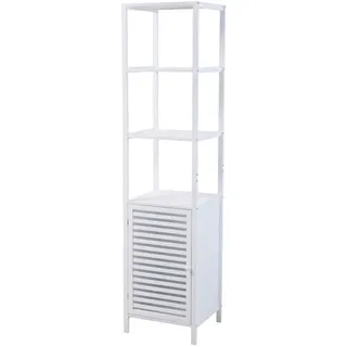 Svita Badregal L mit Tür hoher Badezimmerschrank Regal freistehend Bambus Weiß
