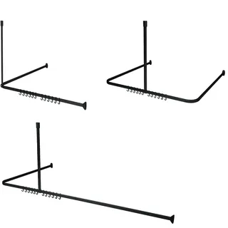 Sealskin Easy Roll Duschvorhangstange, Komplett-Set inkl. Duschstange, Deckenbefestigung und Ringe, Duschvorhanghalterung zur Montage auf Maß, L-Form, U-Form und Ecke möglich, Aluminium, Schwarz