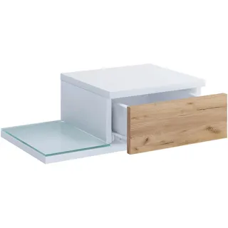 Mid.you Nachtkästchen , Weiß, Honigeiche , Glas, Holzwerkstoff , 1 Schublade(n) Schubladen , 48x15x28 cm , Schlafzimmer, Nachtkästchen