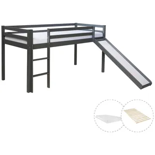 Homestyle4u Hochbett 90 x 200 cm Kiefer massiv grau