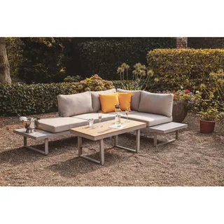 Gardenson Loungegarnitur , Grau , Holz, Metall, Textil , Akazie , 175x70x175 cm , Fsc , Tisch höhenverstellbar, UV-beständig , Gartenmöbel, Loungemöbel, Loungegarnituren