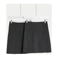 Girls M&S Collection 2pk Girls' Pleated School Skirts (2-18 Yrs) - Grey, Grey - 2-3 Y